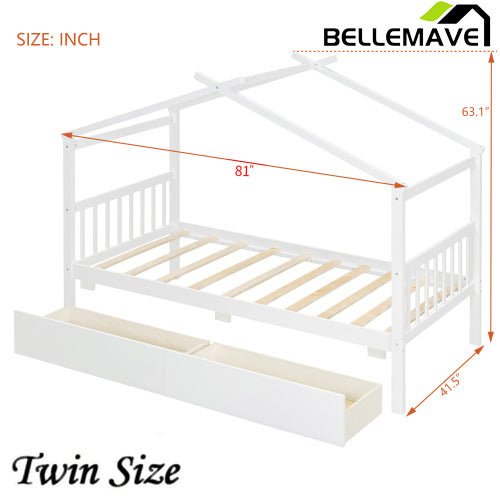 Bellemave® Wooden House Bed with 2 Drawers - Bellemave