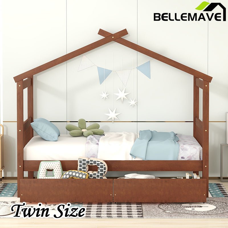 Bellemave® Wooden House Bed with 2 Drawers - Bellemave