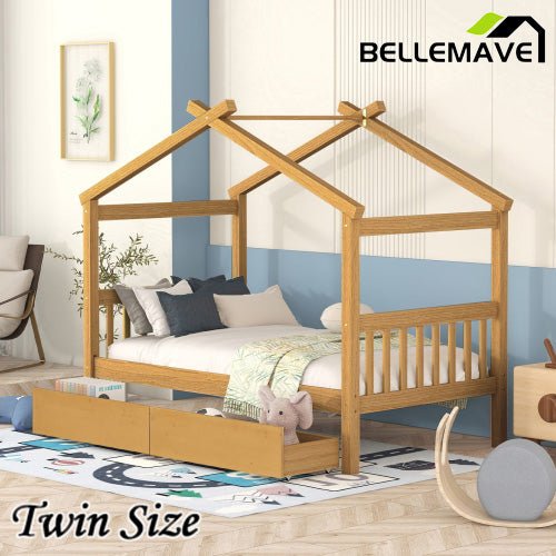 Bellemave® Wooden House Bed with 2 Drawers - Bellemave