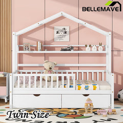 Bellemave® Wooden House Bed with 2 Drawers and Storage Shelf - Bellemave