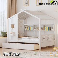 Bellemave® Wooden House Bed with 2 Drawers and Storage Shelf - Bellemave