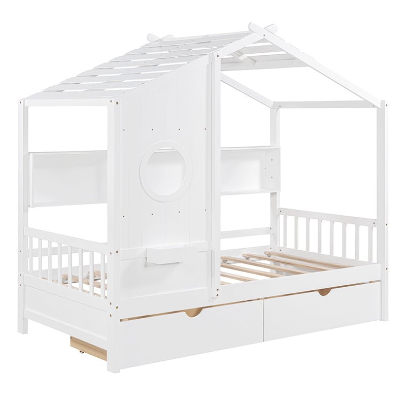 Bellemave® Wooden House Bed with 2 Drawers and Storage Shelf - Bellemave