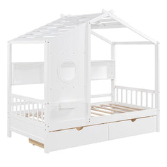 Bellemave® Wooden House Bed with 2 Drawers and Storage Shelf - Bellemave