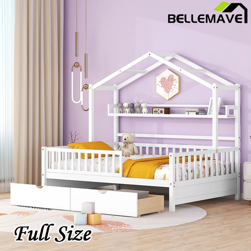 Bellemave® Wooden House Bed with 2 Drawers and Storage Shelf - Bellemave