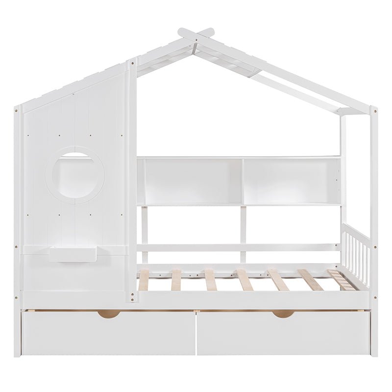Bellemave® Wooden House Bed with 2 Drawers and Storage Shelf - Bellemave