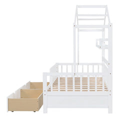 Bellemave® Wooden House Bed with 2 Drawers and Storage Shelf - Bellemave