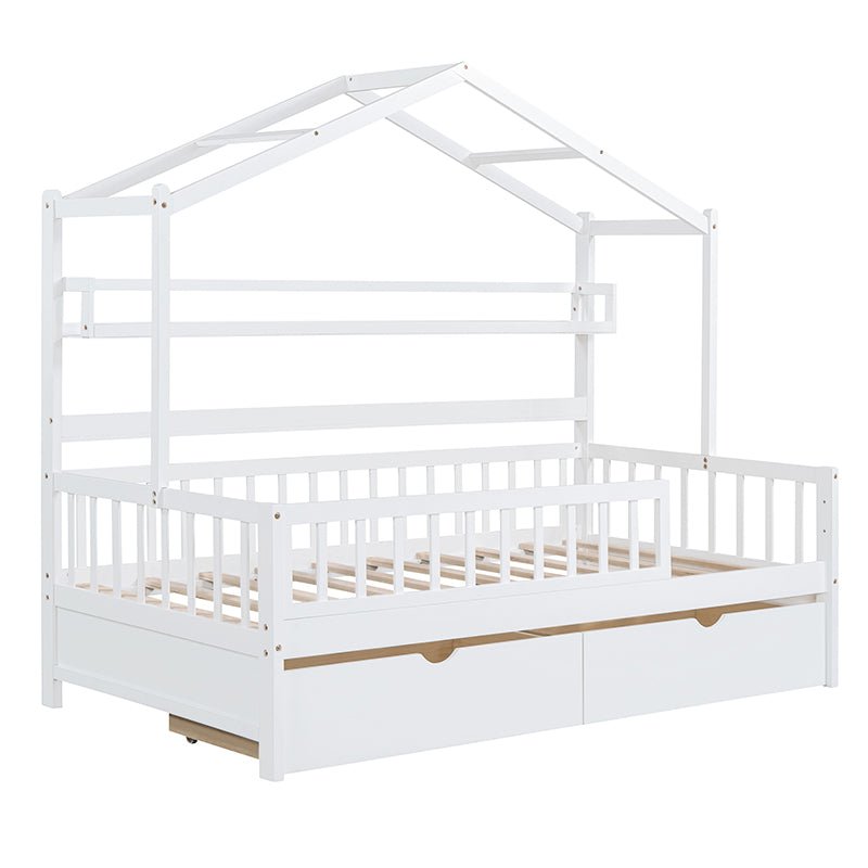 Bellemave® Wooden House Bed with 2 Drawers and Storage Shelf - Bellemave