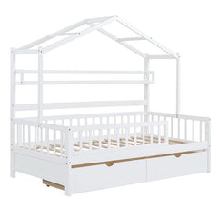 Bellemave® Wooden House Bed with 2 Drawers and Storage Shelf - Bellemave