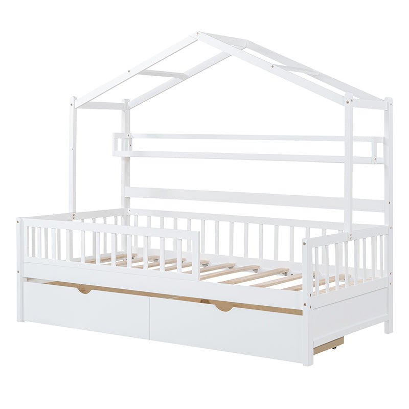 Bellemave® Wooden House Bed with 2 Drawers and Storage Shelf - Bellemave