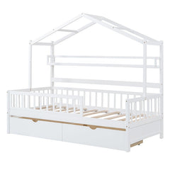Bellemave® Wooden House Bed with 2 Drawers and Storage Shelf - Bellemave