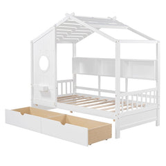Bellemave® Wooden House Bed with 2 Drawers and Storage Shelf - Bellemave