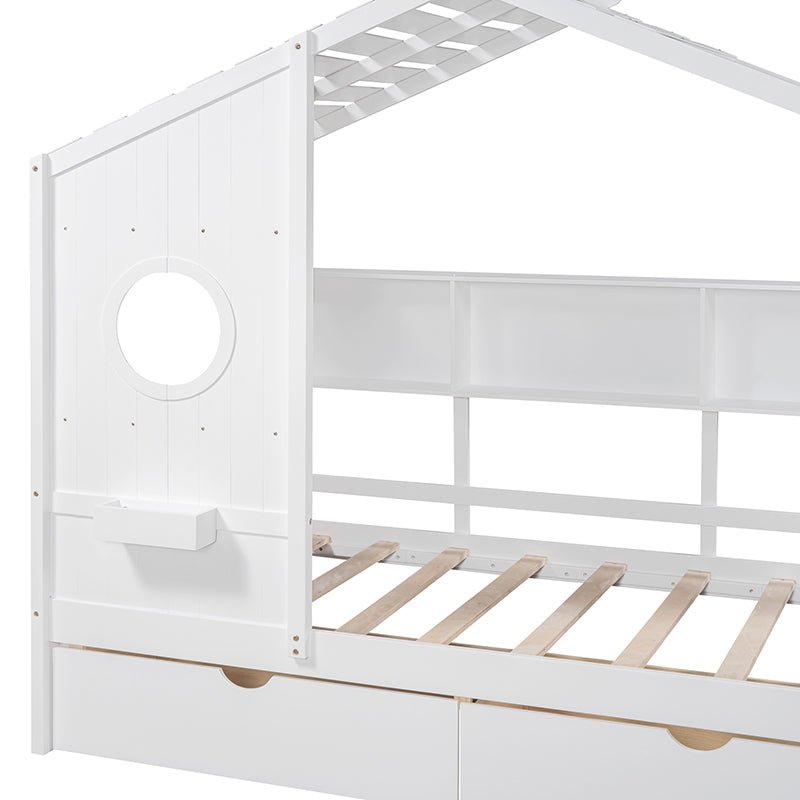 Bellemave® Wooden House Bed with 2 Drawers and Storage Shelf - Bellemave