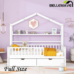 Bellemave® Wooden House Bed with 2 Drawers and Storage Shelf - Bellemave