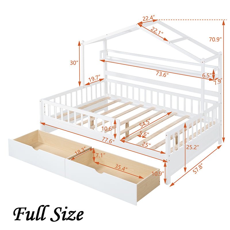 Bellemave® Wooden House Bed with 2 Drawers and Storage Shelf - Bellemave