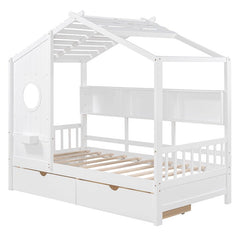 Bellemave® Wooden House Bed with 2 Drawers and Storage Shelf - Bellemave