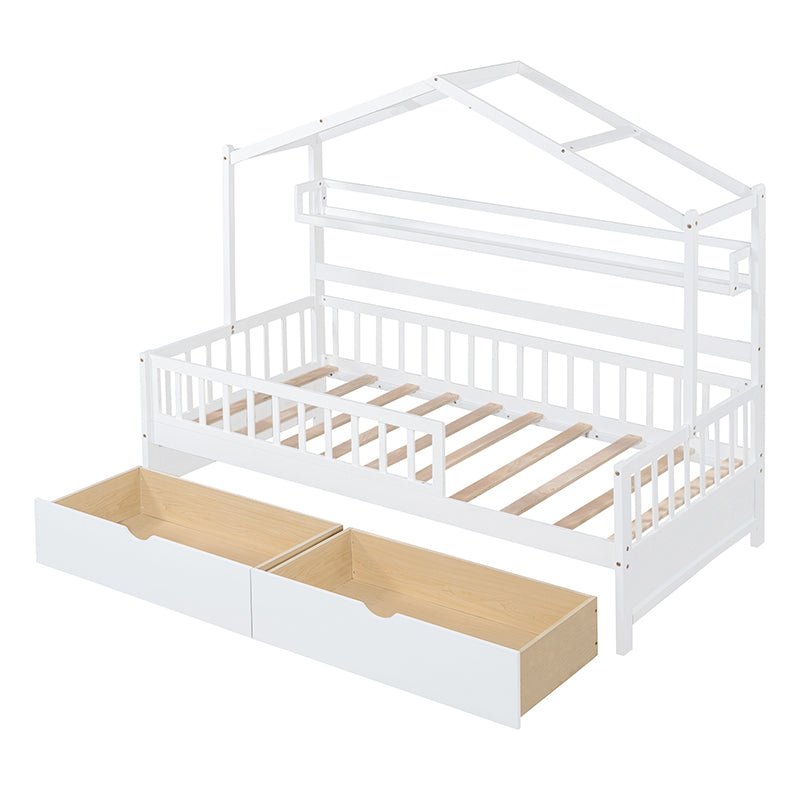 Bellemave® Wooden House Bed with 2 Drawers and Storage Shelf - Bellemave