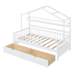 Bellemave® Wooden House Bed with 2 Drawers and Storage Shelf - Bellemave