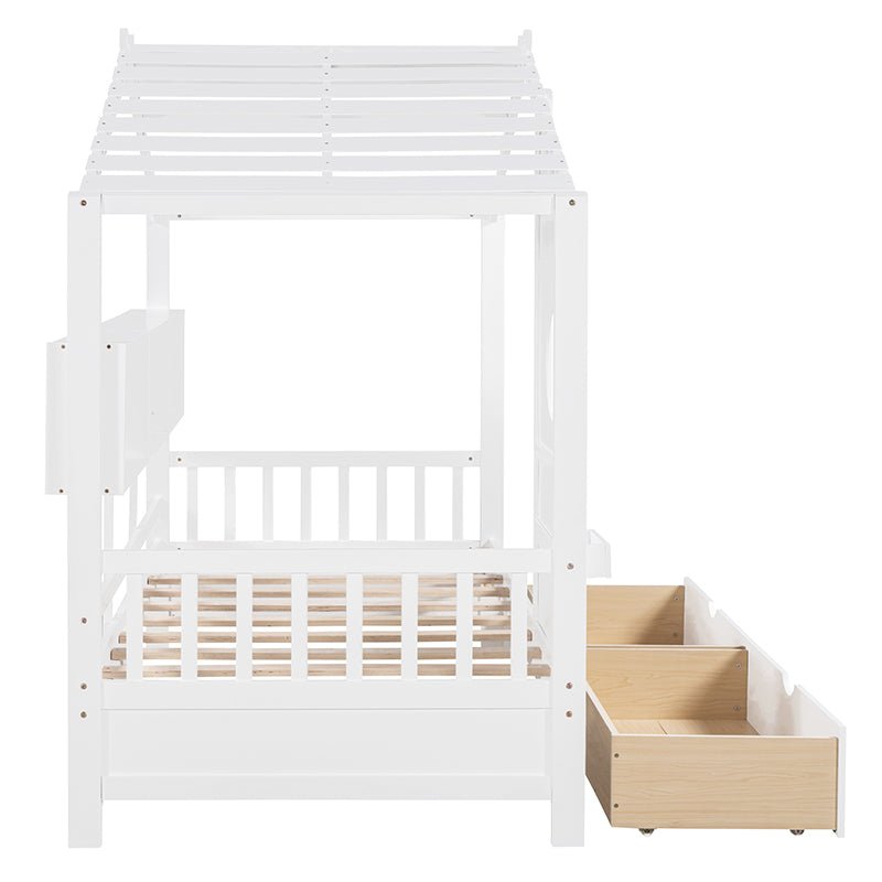 Bellemave® Wooden House Bed with 2 Drawers and Storage Shelf - Bellemave