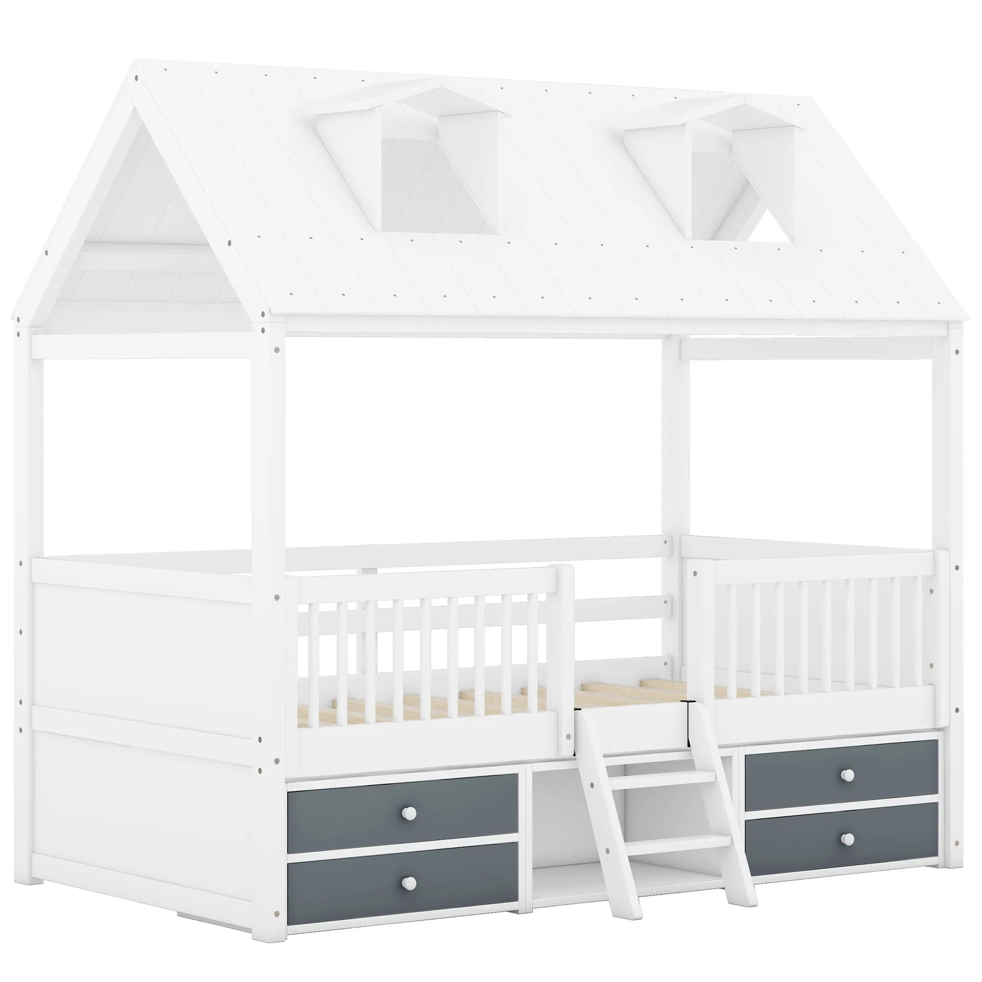 Bellemave® Wooden House Bed with 4 Drawers and Safety Guardrails - Bellemave