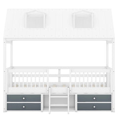 Bellemave® Wooden House Bed with 4 Drawers and Safety Guardrails - Bellemave