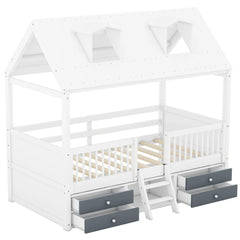 Bellemave® Wooden House Bed with 4 Drawers and Safety Guardrails - Bellemave