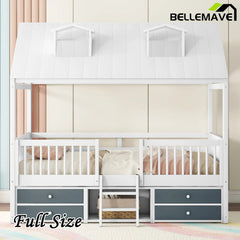 Bellemave® Wooden House Bed with 4 Drawers and Safety Guardrails - Bellemave