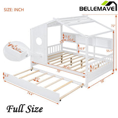 Bellemave® Wooden House Bed with Trundle and Storage Shelf - Bellemave