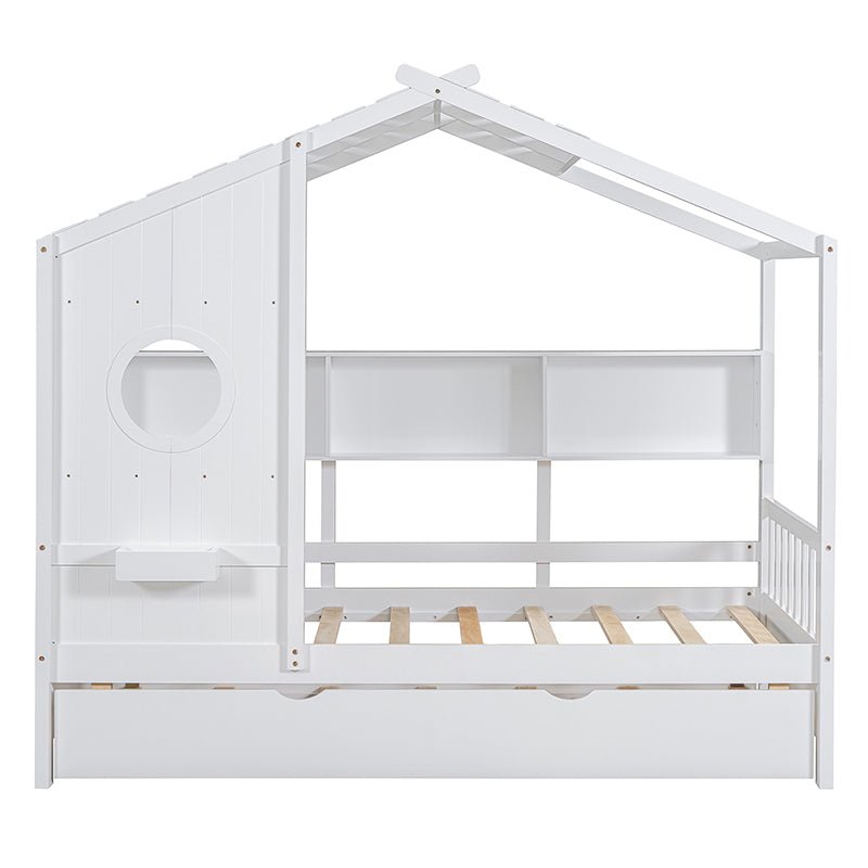 Bellemave® Wooden House Bed with Trundle and Storage Shelf - Bellemave