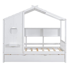 Bellemave® Wooden House Bed with Trundle and Storage Shelf - Bellemave