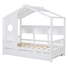 Bellemave® Wooden House Bed with Trundle and Storage Shelf - Bellemave