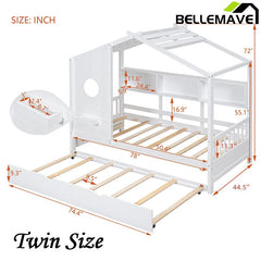 Bellemave® Wooden House Bed with Trundle and Storage Shelf - Bellemave