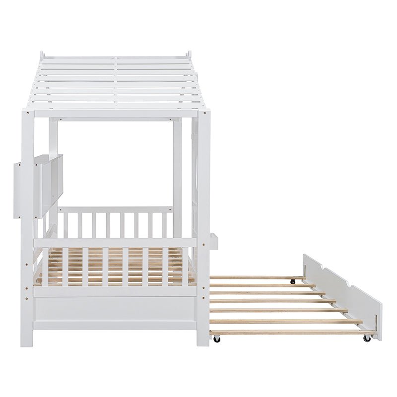 Bellemave® Wooden House Bed with Trundle and Storage Shelf - Bellemave