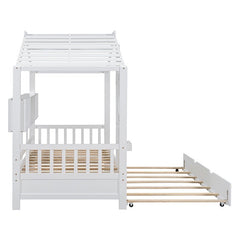 Bellemave® Wooden House Bed with Trundle and Storage Shelf - Bellemave