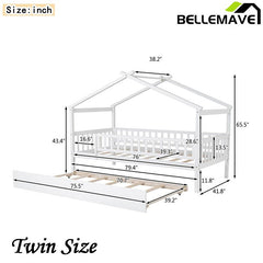 Bellemave® Wooden House Bed with Trundle Bed - Bellemave