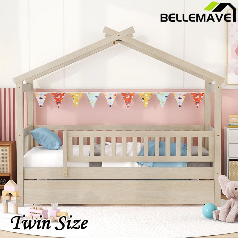 Bellemave® Wooden House Bed with Trundle Bed - Bellemave