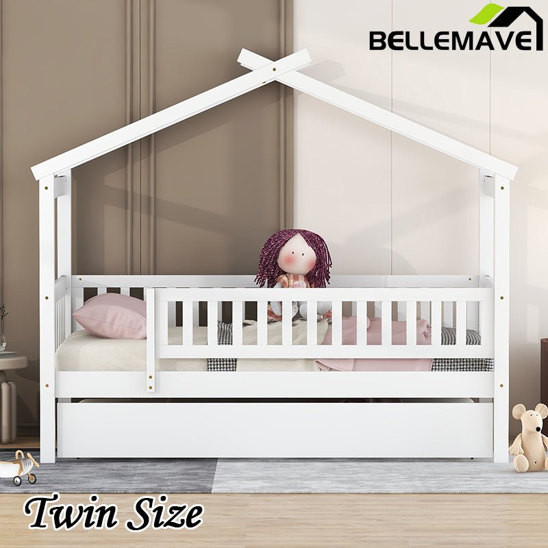 Bellemave® Wooden House Bed with Trundle Bed - Bellemave