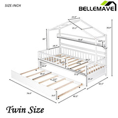 Bellemave® Wooden House Bed with Trundle Bed - Bellemave