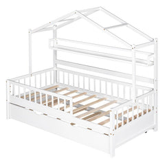 Bellemave® Wooden House Bed with Trundle Bed - Bellemave