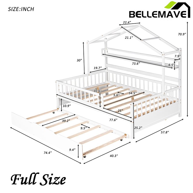 Bellemave® Wooden House Bed with Trundle Bed - Bellemave