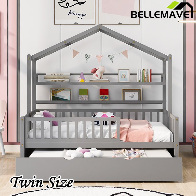 Bellemave® Wooden House Bed with Trundle Bed - Bellemave