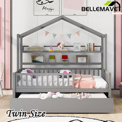 Bellemave® Wooden House Bed with Trundle Bed - Bellemave