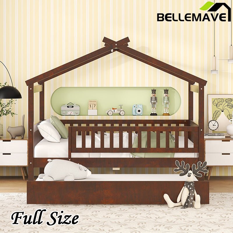Bellemave® Wooden House Bed with Trundle Bed - Bellemave