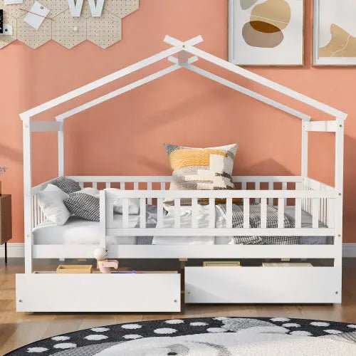 Bellemave® Wooden House Bed with Two Drawers - Bellemave