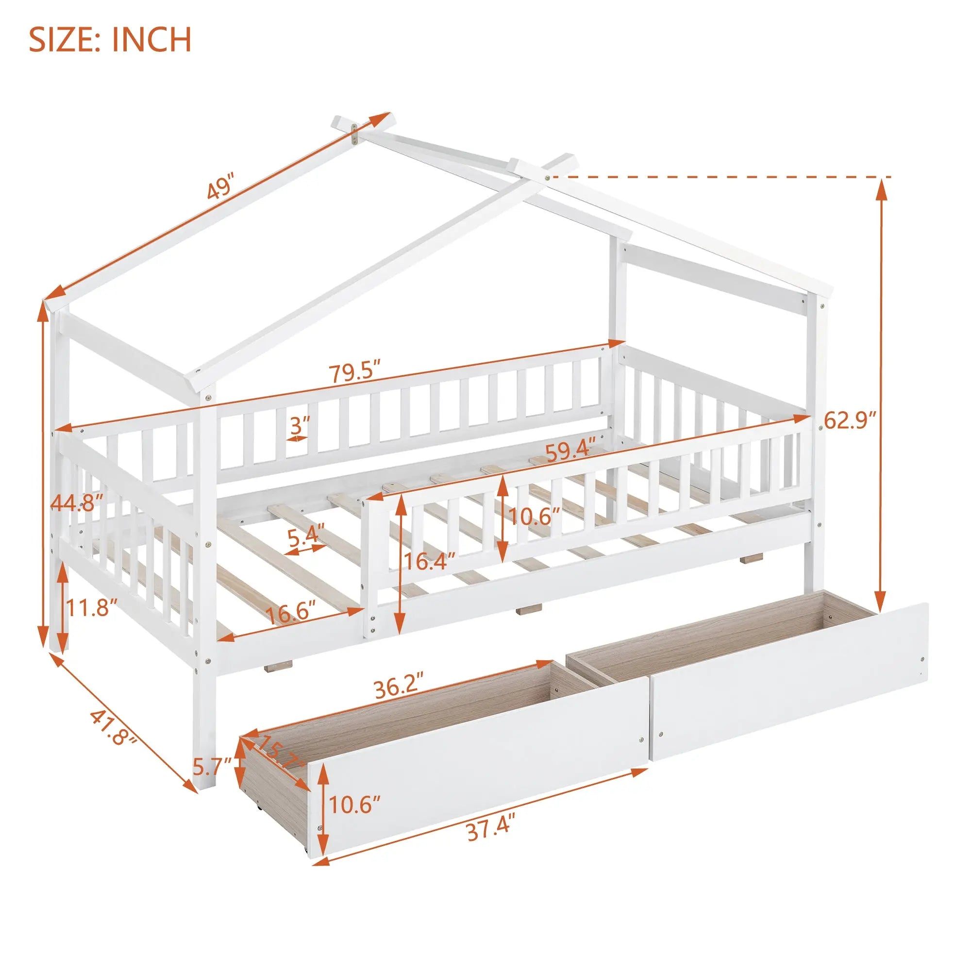Bellemave® Wooden House Bed with Two Drawers - Bellemave