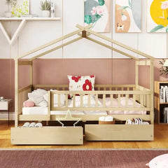Bellemave® Wooden House Bed with Two Drawers - Bellemave