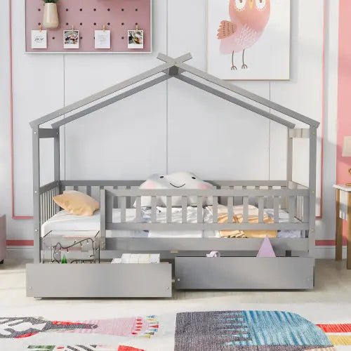 Bellemave® Wooden House Bed with Two Drawers - Bellemave