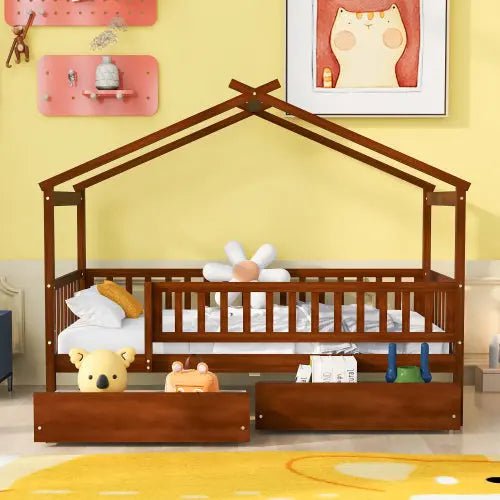 Bellemave® Wooden House Bed with Two Drawers - Bellemave