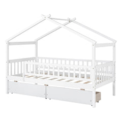 Bellemave® Wooden House Bed with Two Drawers - Bellemave