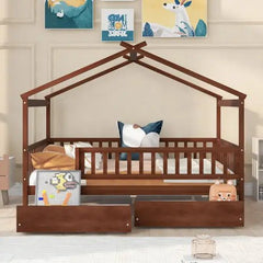Bellemave® Wooden House Bed with Two Drawers - Bellemave