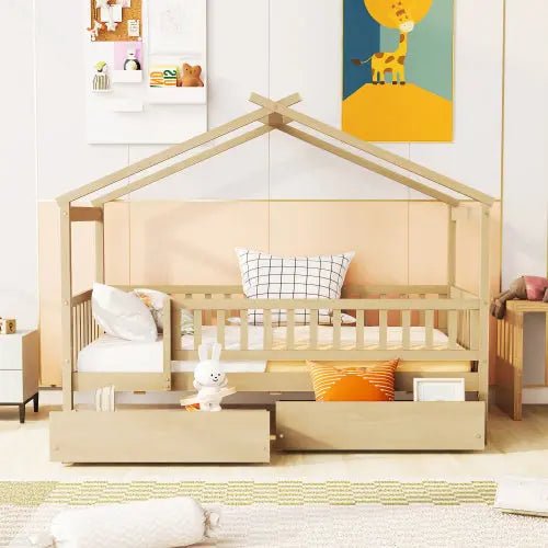 Bellemave® Wooden House Bed with Two Drawers - Bellemave